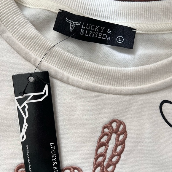 Lucky & Blessed Western Theme Sweatshirt - White and Black - Picture 2 of 5